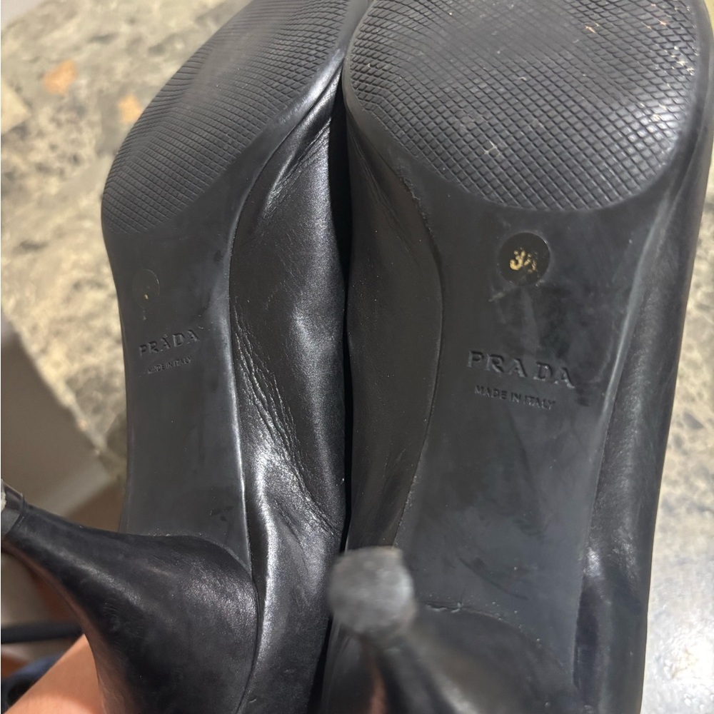 Prada Black Leather Peep-Toe Heels - Picture 6 of 7